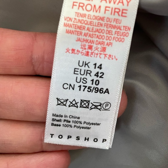 TOPSHOP | NWT!! Hooded Grey Long Sleeve Teddy Jacket, Size US 10 - Picture 8 of 9